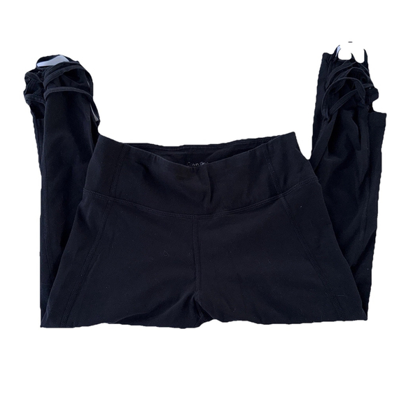 Calvin Klein Performance Black Leggings M Lattice Strap Ankle Crisscross Workout - Picture 1 of 4